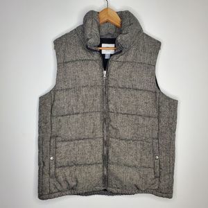 Old Navy Grey Herringbone Quilted Tweed Fleece Lined Wool Puffer Vest Size XL